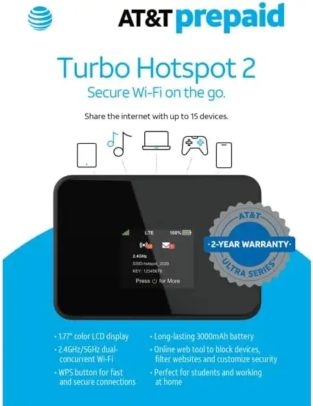 AT&T Wi-Fi Turbo Hotspot 2, 256 MB, Black - Prepaid Hotspot, dual band - 51LyA6uqQHL._AC_